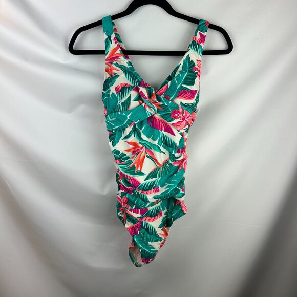 Kona Sol One Piece Women's Tropical Print Front Wrap Swimsuit Sz: S - Picture 3 of 9